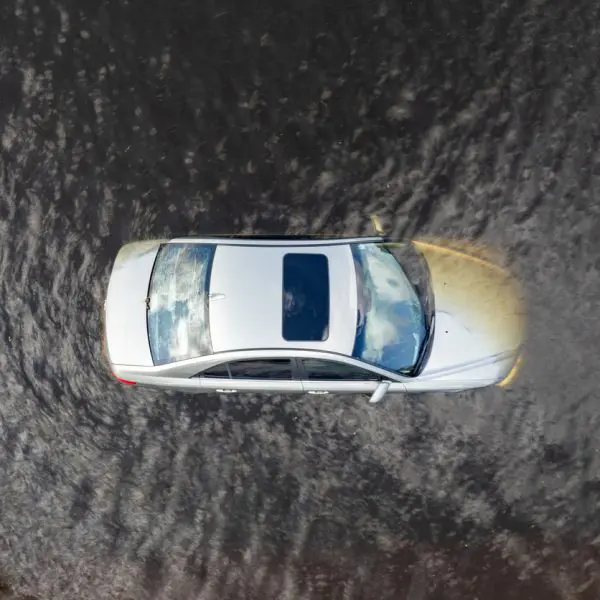 voiture inondée dans une rue